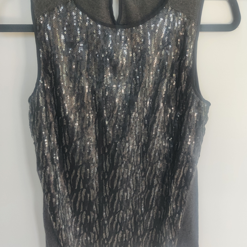 Ann Taylor Sequin Embellished Gray Sleeveless Top